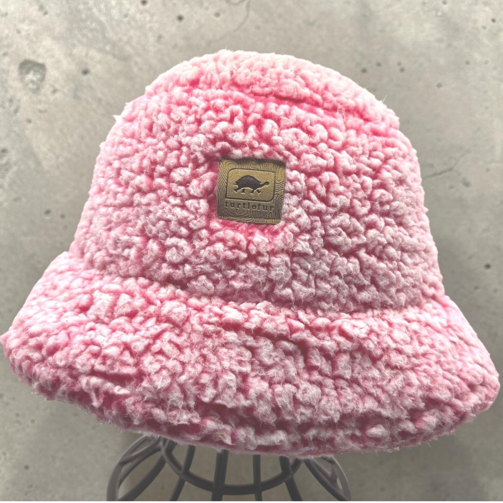 Fuzzy Bucket Hat Turtle Fur Pink Sherpa Fleece High Pile Cozy Eclectic Fun